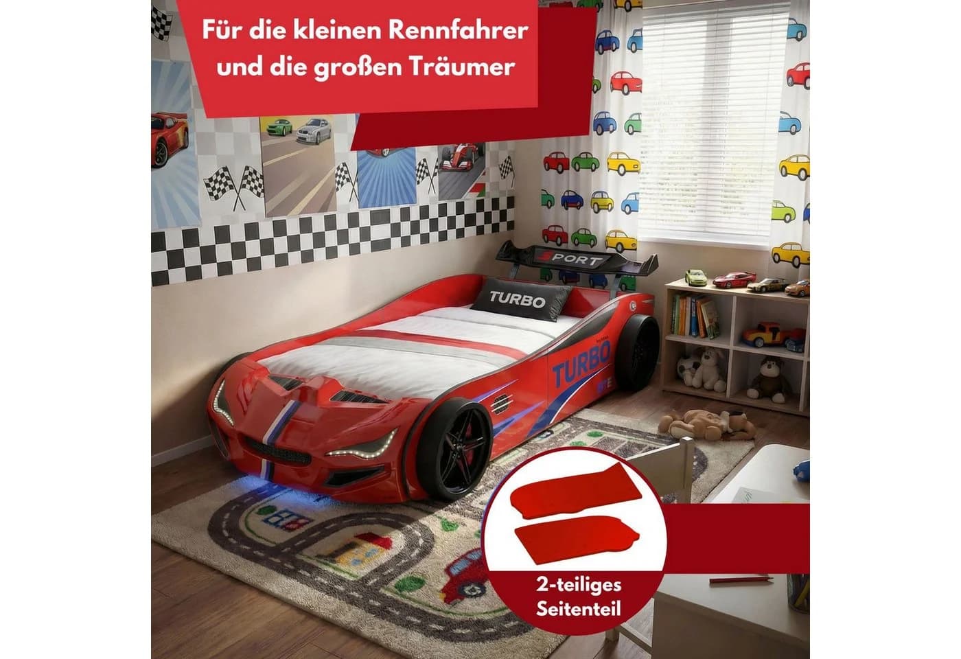 Coemo Autobett GTE Rot mit LED-Beleuchtung und Motorgeräuschen - Bild 4