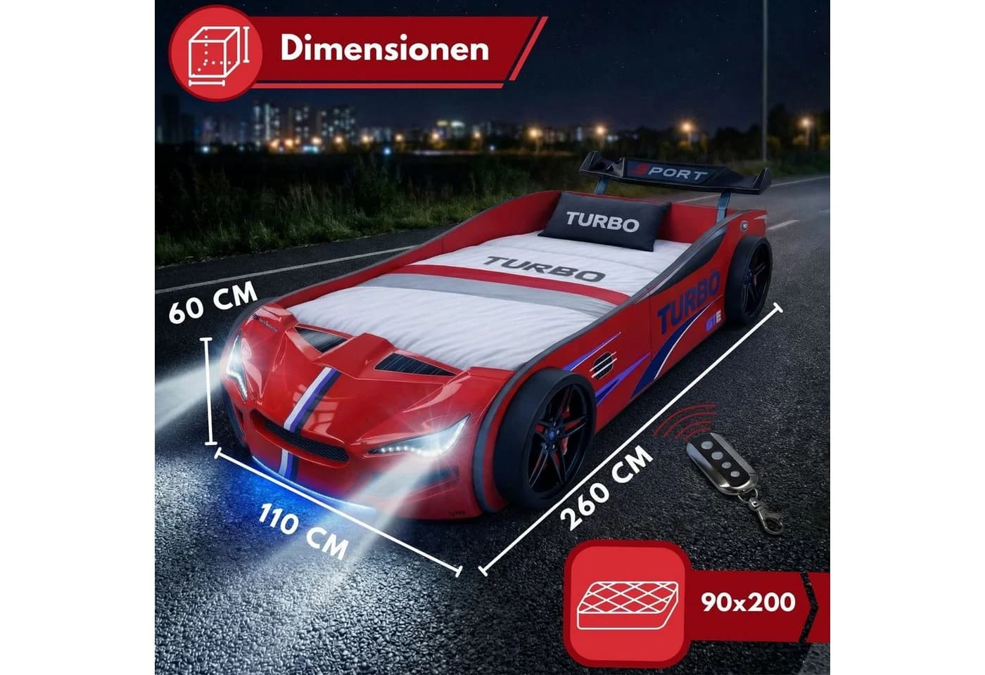 Coemo Autobett GTE Rot mit LED-Beleuchtung und Motorgeräuschen - Bild 5