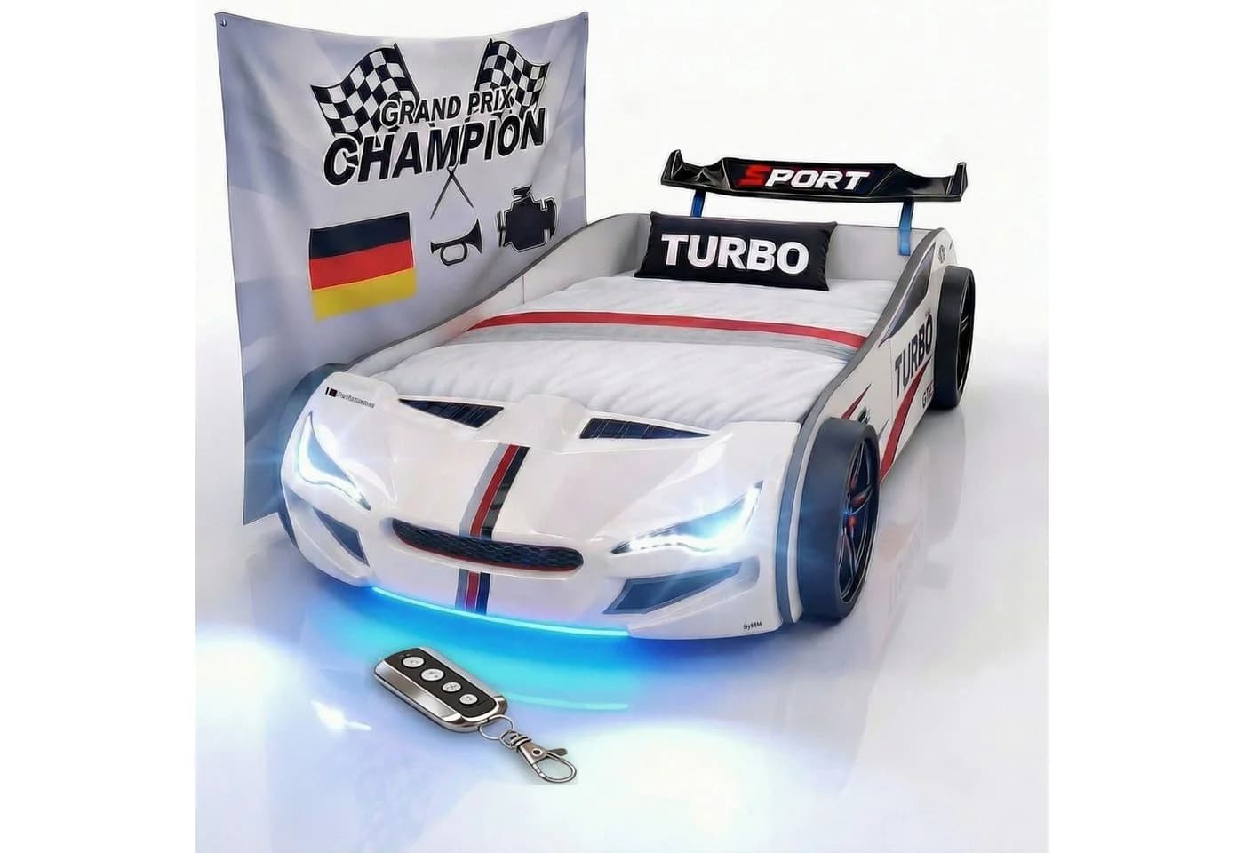 Coemo Autobett GTE Weiß mit LED-Beleuchtung und Motorgeräuschen