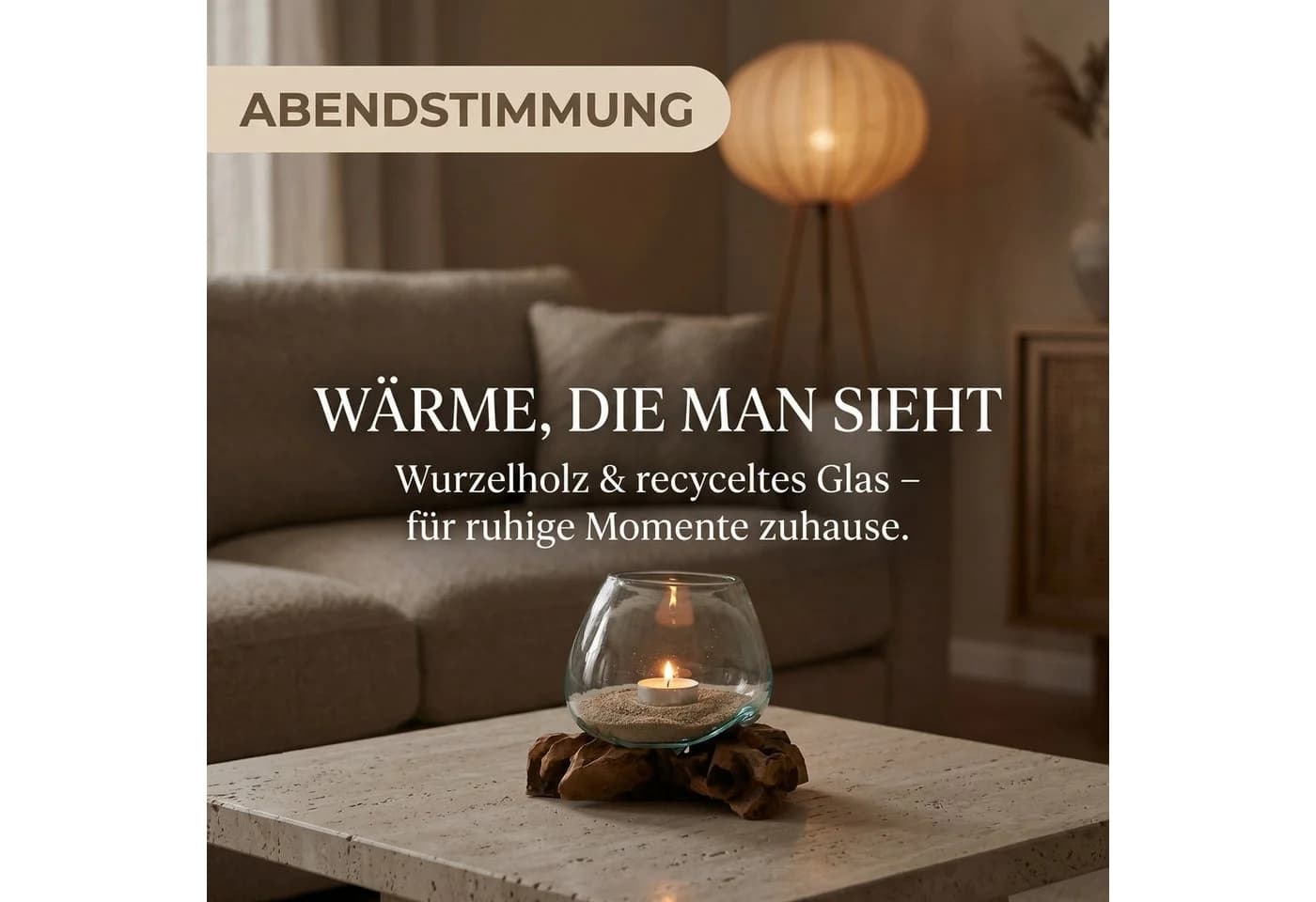 AlPa Living Windlicht Glas auf Wurzelholz Unikat