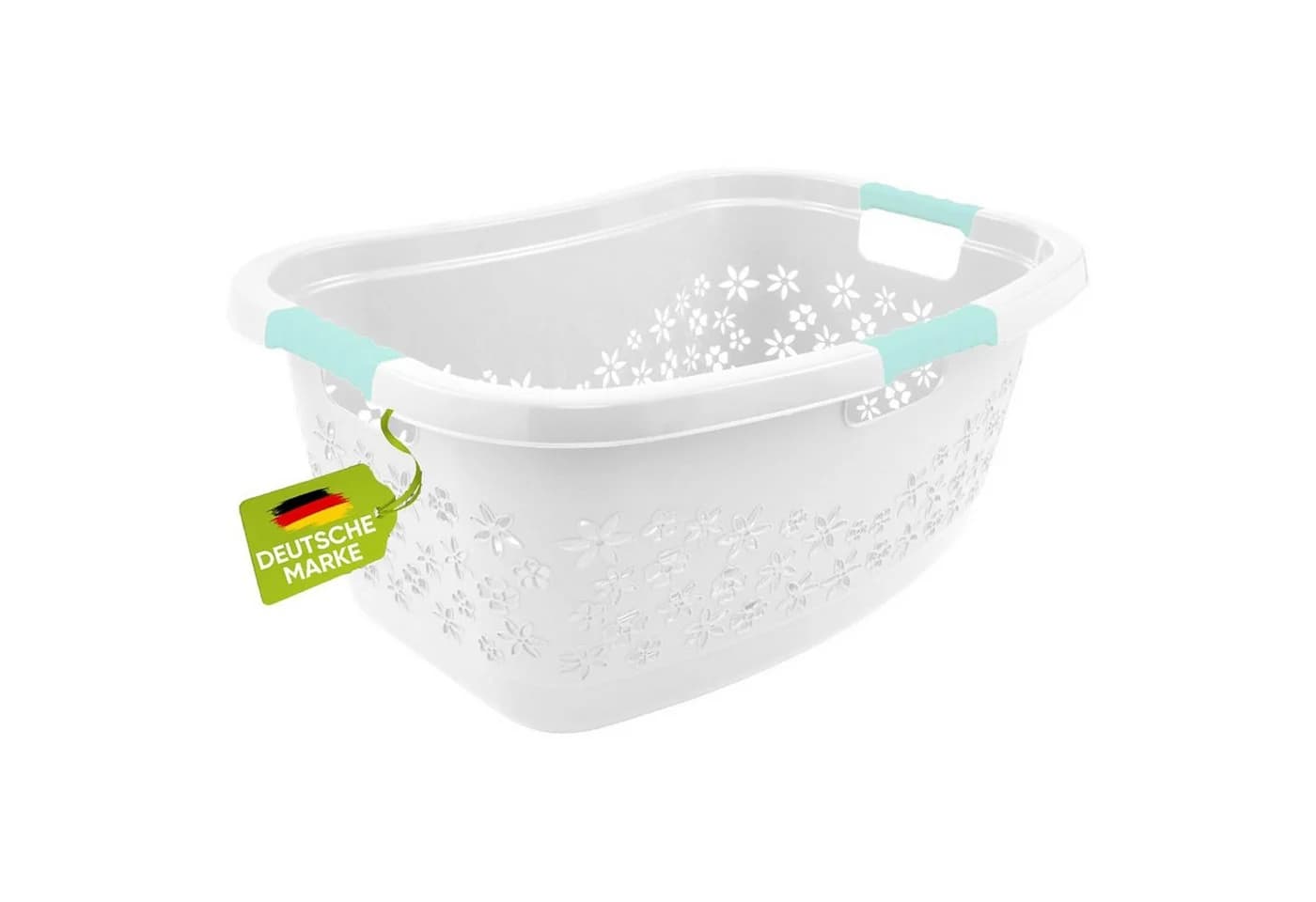 homesti Wäschekorb 50L Ergonomisch Weiß/Aquamarin Soft-Touch - Bild 2