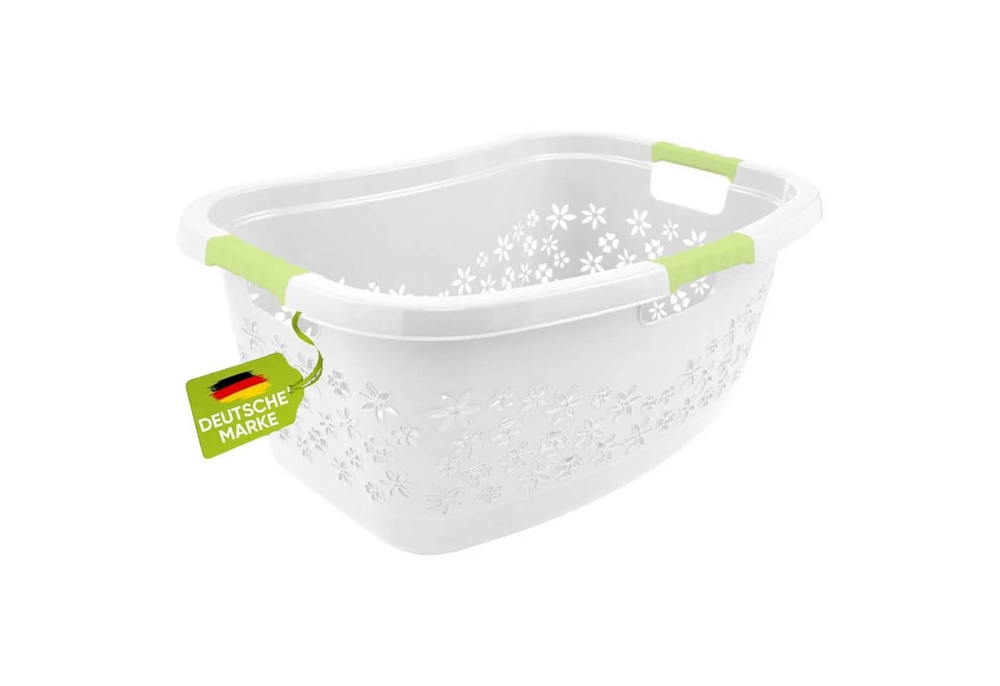 homesti Wäschekorb 50L Ergonomisch Nierenform Soft-Touch-Griffe Weiß/Grün - Bild 2