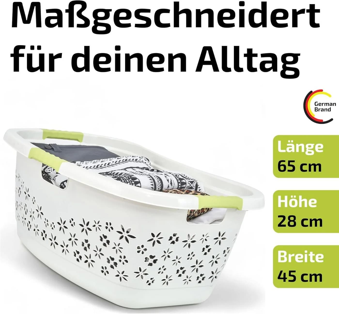 homesti Wäschekorb 50L Ergonomisch Nierenform Soft-Touch-Griffe Weiß/Grün - Bild 3