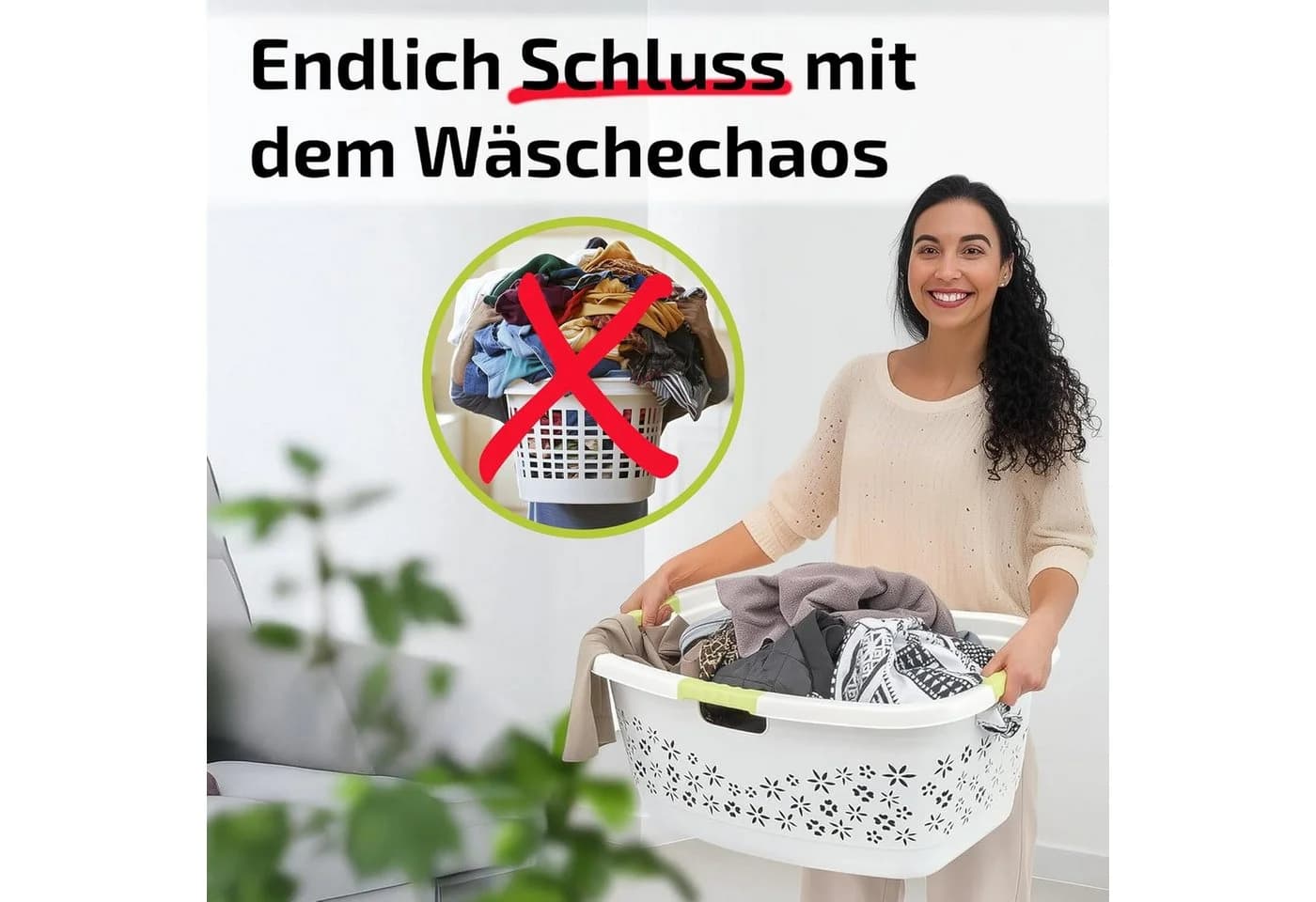 homesti Wäschekorb 50L Ergonomisch Nierenform Soft-Touch-Griffe Weiß/Grün - Bild 5