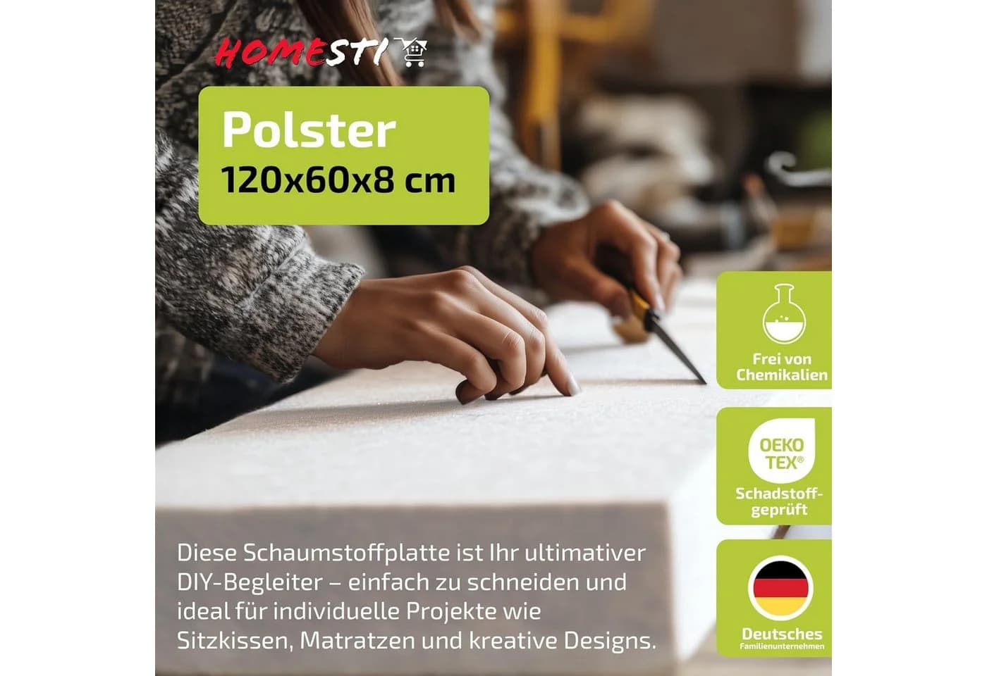 homesti Polsterauflage Schaumstoffplatte 120x60x8cm