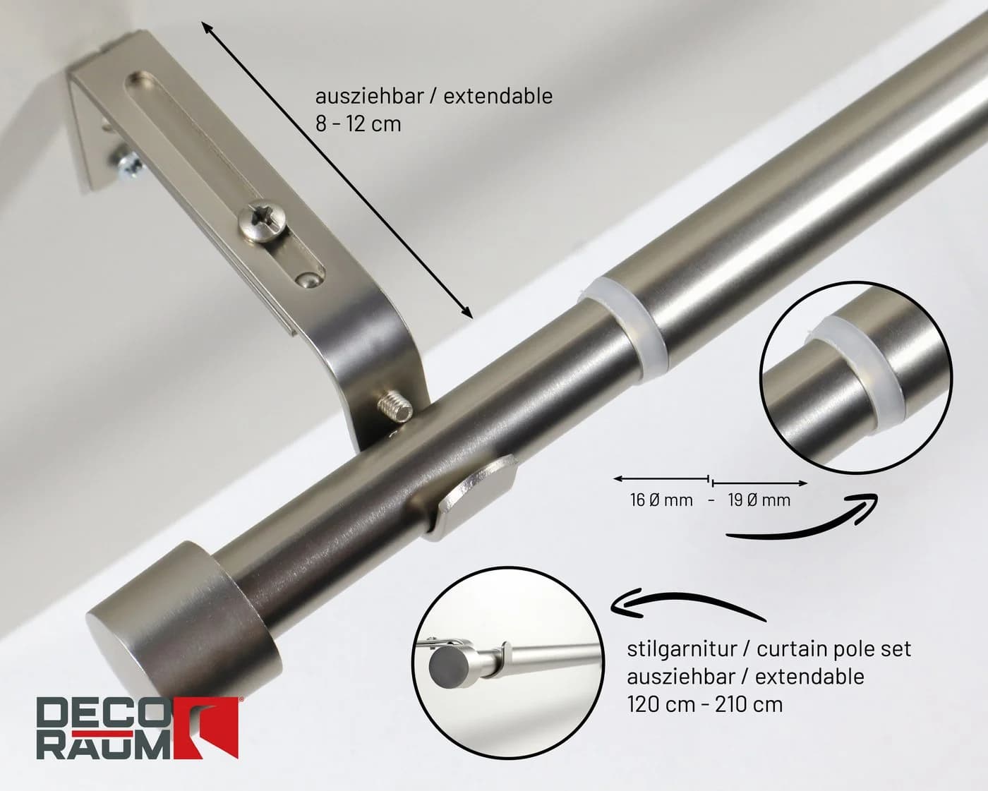 Deco-Raum Gardinenstange Flexa ausziehbar Edelstahloptik