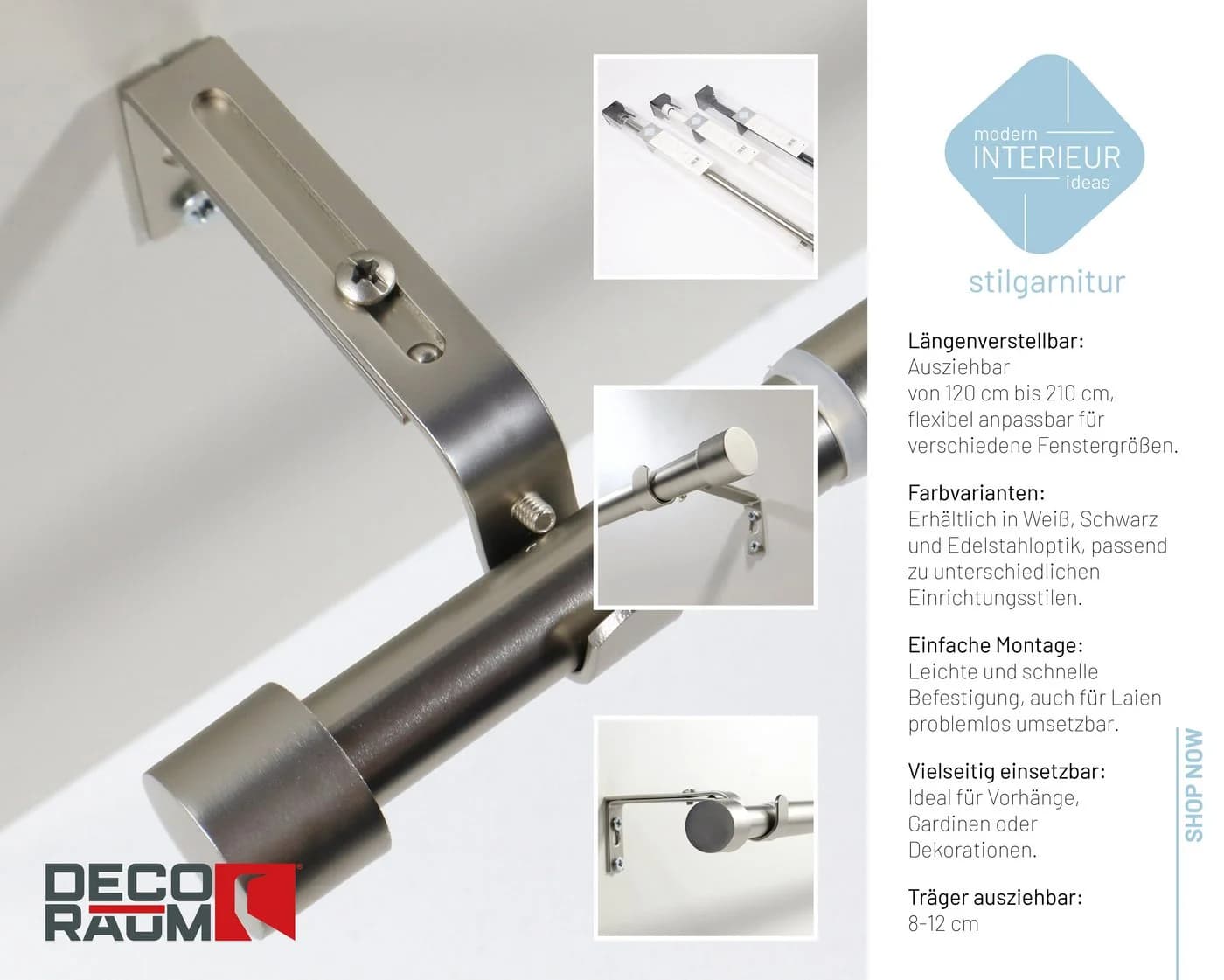 Deco-Raum Gardinenstange Flexa ausziehbar Edelstahloptik - Bild 3