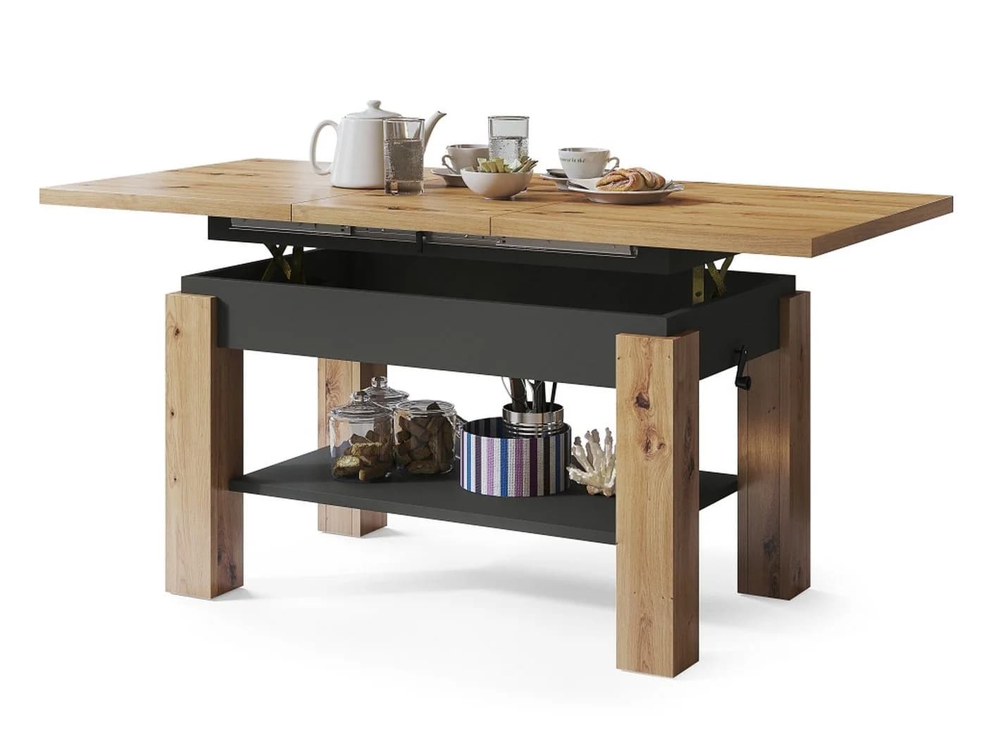 designimpex Couchtisch Astoria Eiche Artisan Anthrazit höhenverstellbar - Bild 2