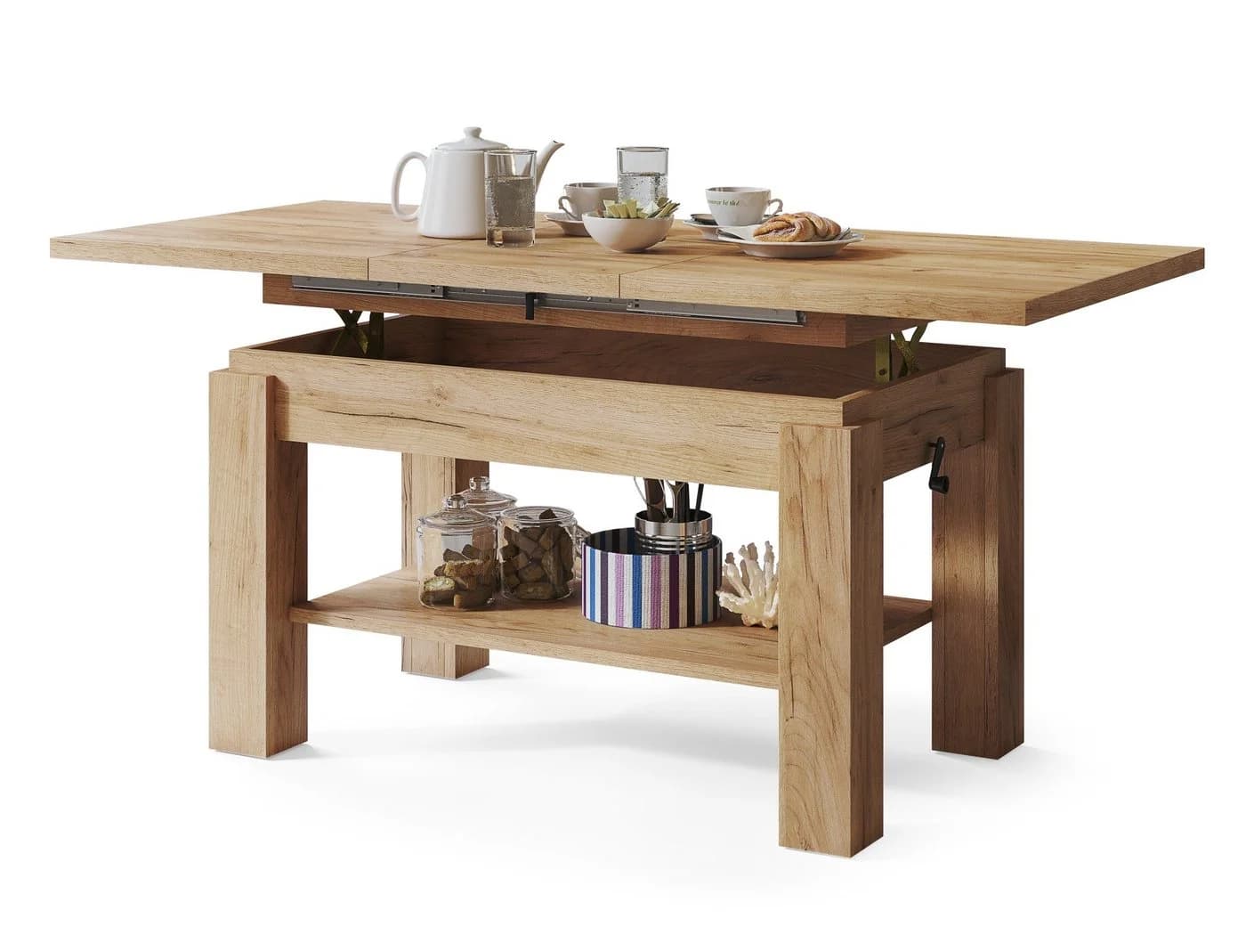designimpex Couchtisch Astoria Eiche Gold höhenverstellbar ausziehbar - Bild 2