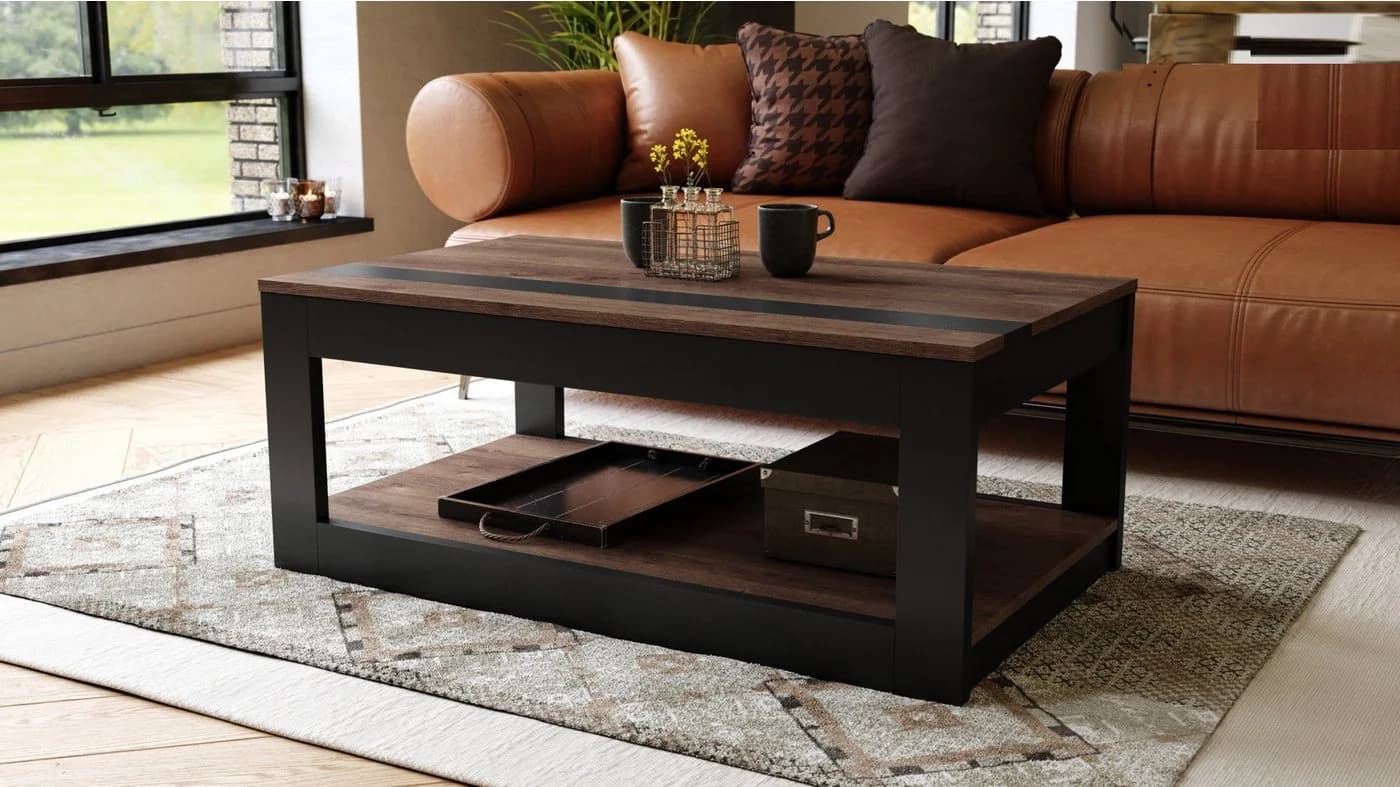 designimpex Couchtisch Lusso aufklappbar Eiche dunkel Schwarz