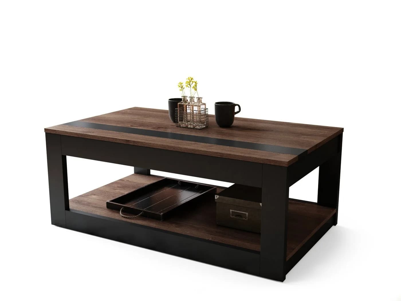 designimpex Couchtisch Lusso aufklappbar Eiche dunkel Schwarz - Bild 2