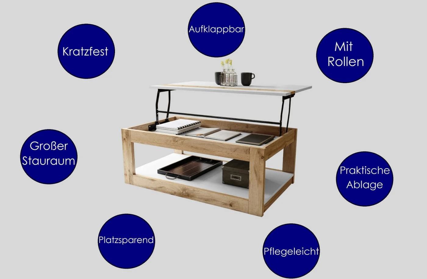designimpex Couchtisch Lusso aufklappbar Eiche dunkel Schwarz - Bild 4