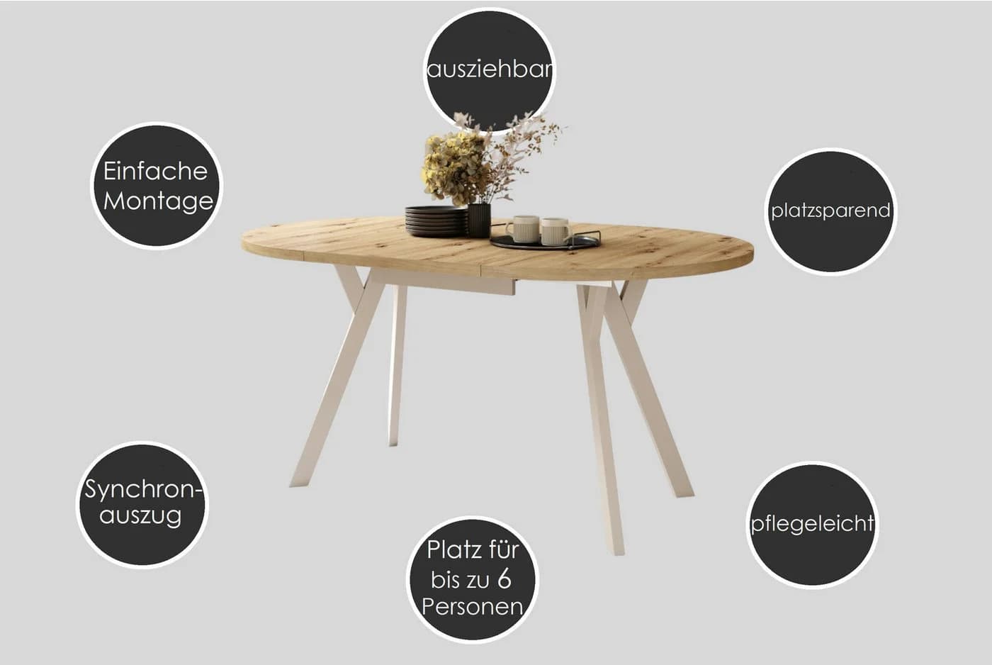 designimpex Esstisch Almo Ausziehbar Schwarz Modern - Bild 3