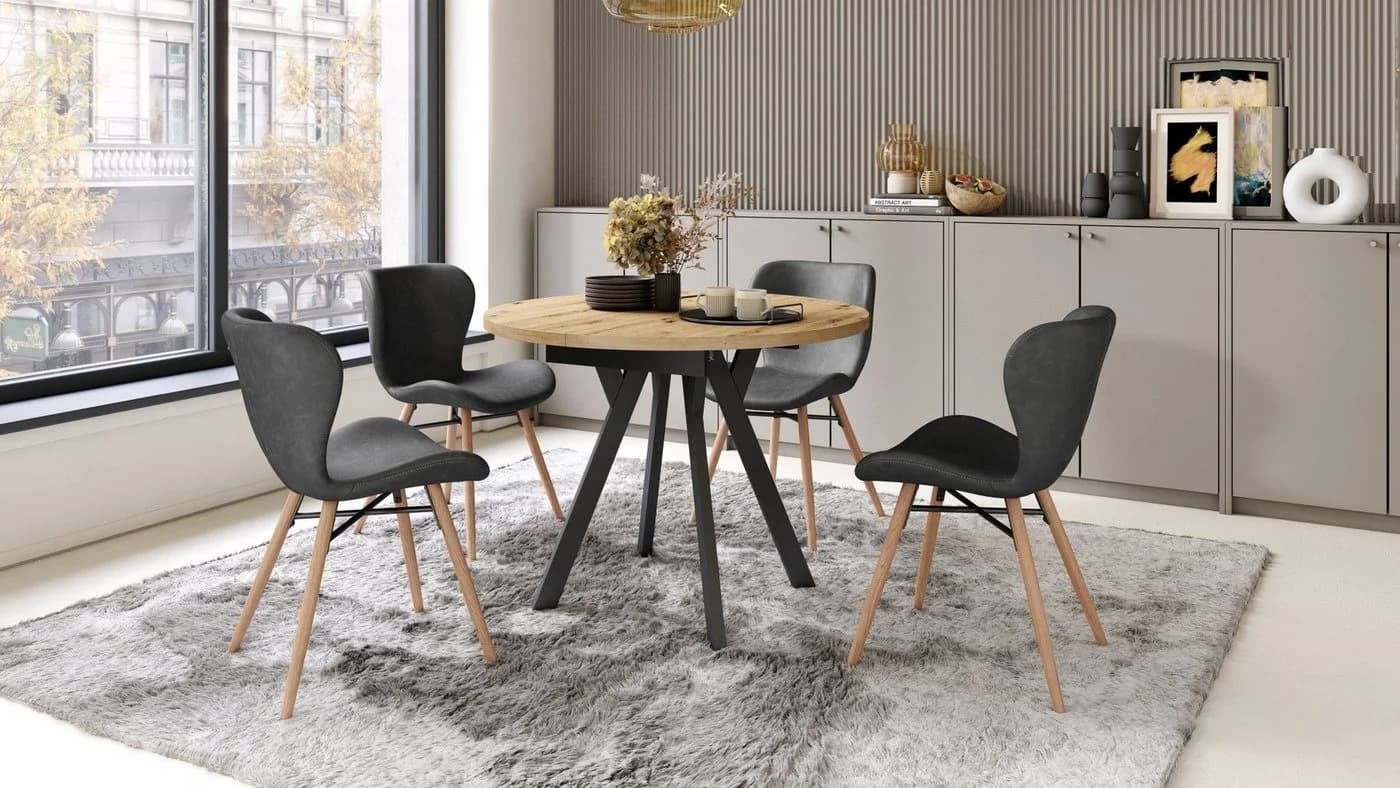 designimpex Esstisch Almo ausziehbar rund Beige/Schwarz