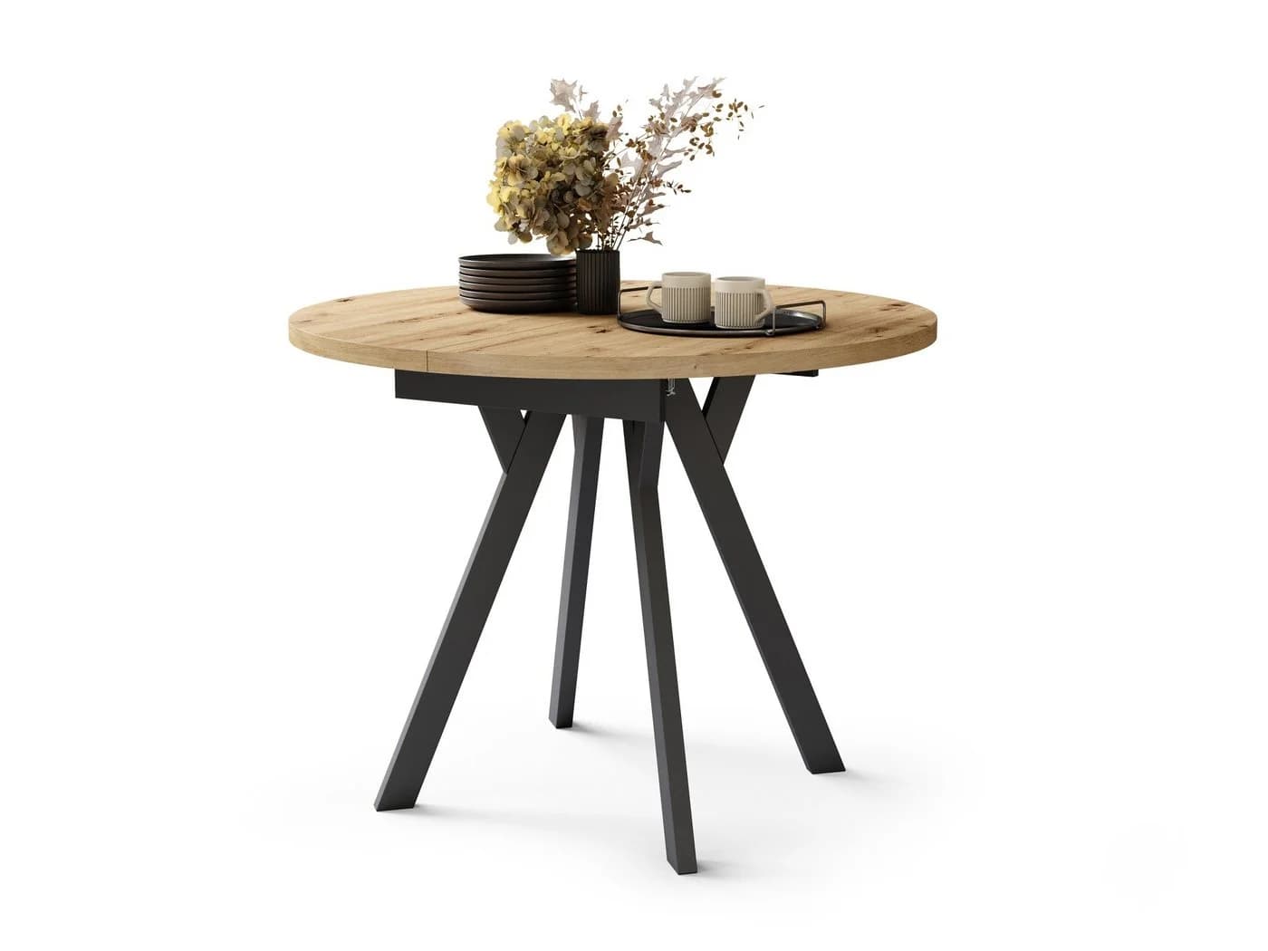 designimpex Esstisch Almo ausziehbar rund Beige/Schwarz - Bild 2