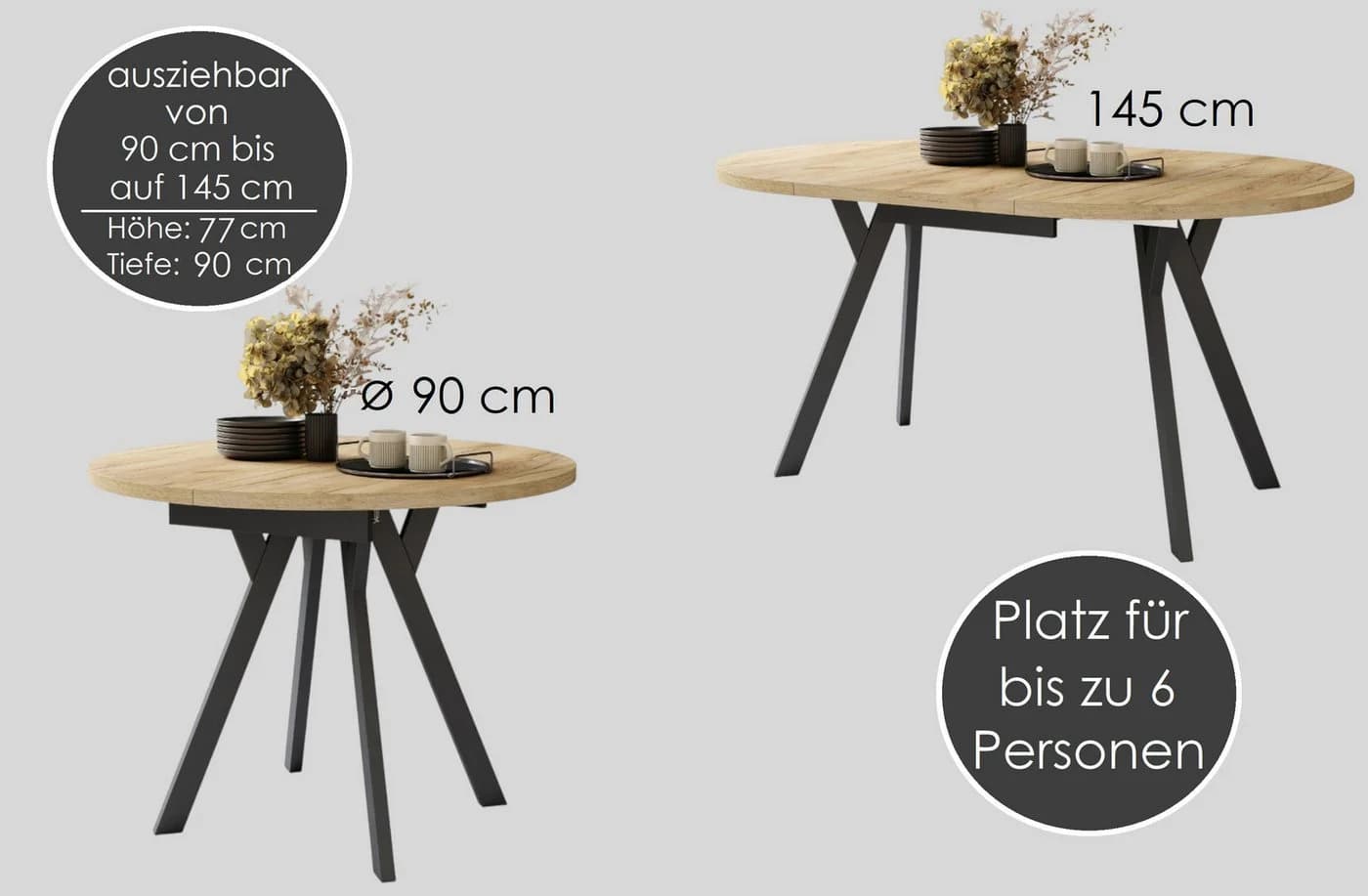 designimpex Esstisch Almo rund ausziehbar Beige - Bild 3