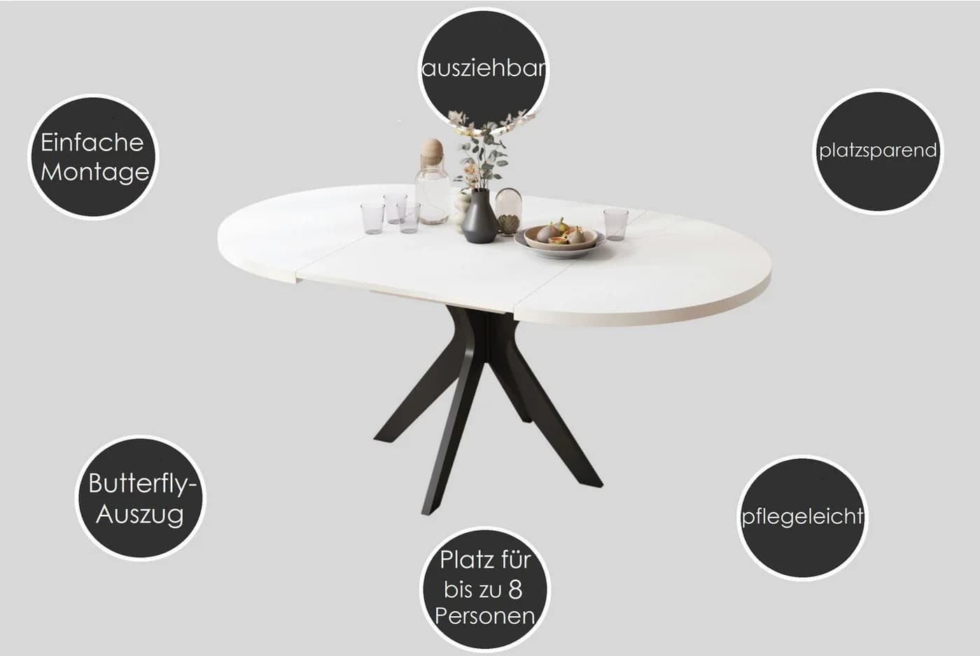 designimpex Esstisch Renzo rund ausziehbar Beige - Bild 4