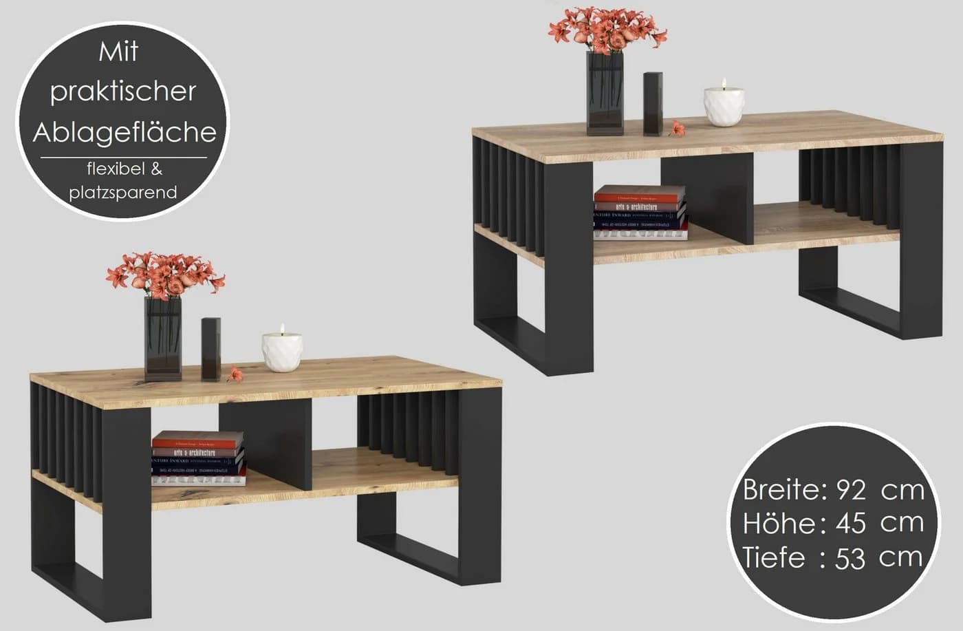 designimpex Couchtisch AR-111 mit Ablage Beige/Schwarz Modern - Bild 3