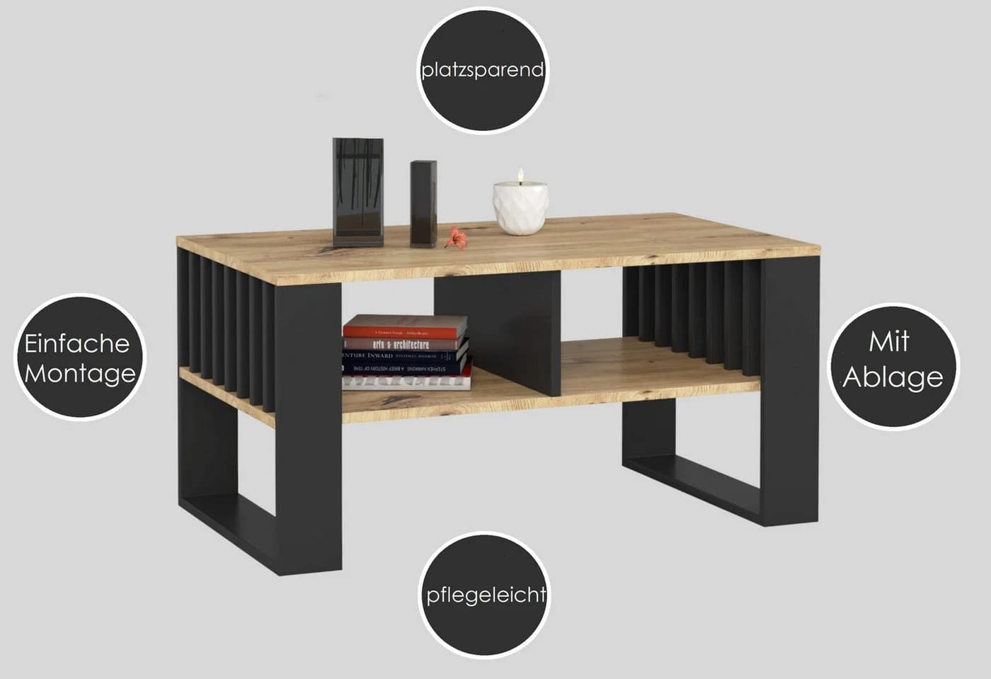 designimpex Couchtisch AR-111 mit Ablage Beige/Schwarz Modern - Bild 4