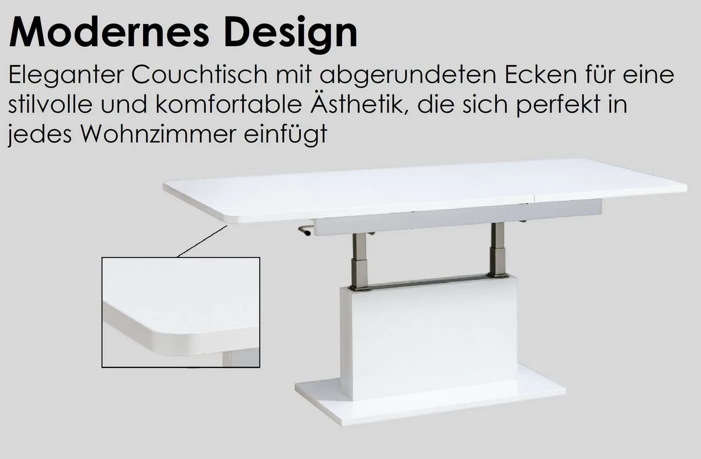 designimpex Couchtisch DC-1 Weiß Matt Stufenlos Höhenverstellbar Ausziehbar - Bild 4