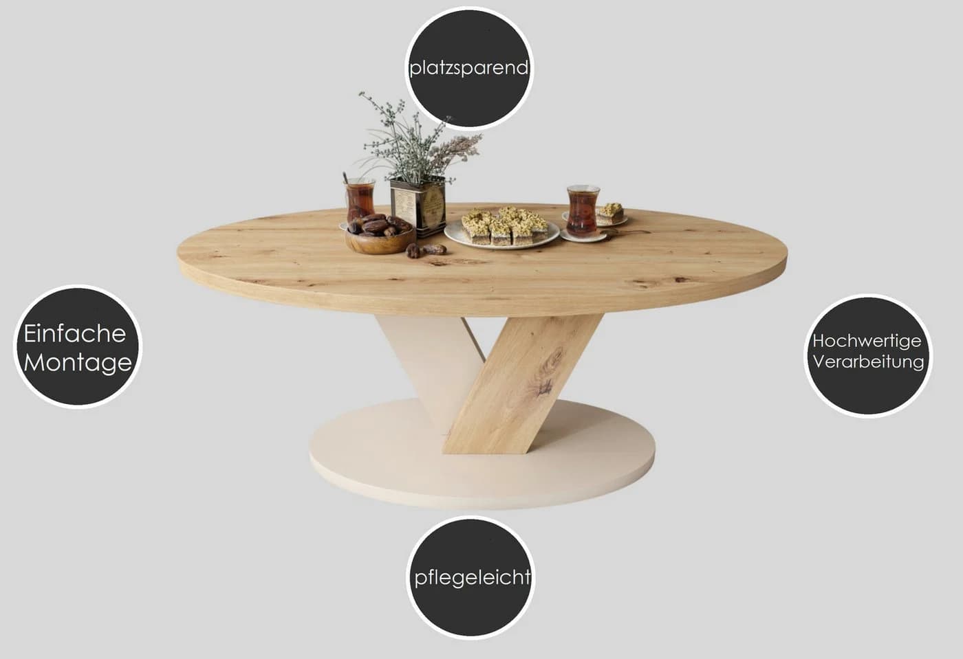 designimpex Couchtisch Lova Oval Beige Moderner Sofatisch - Bild 5