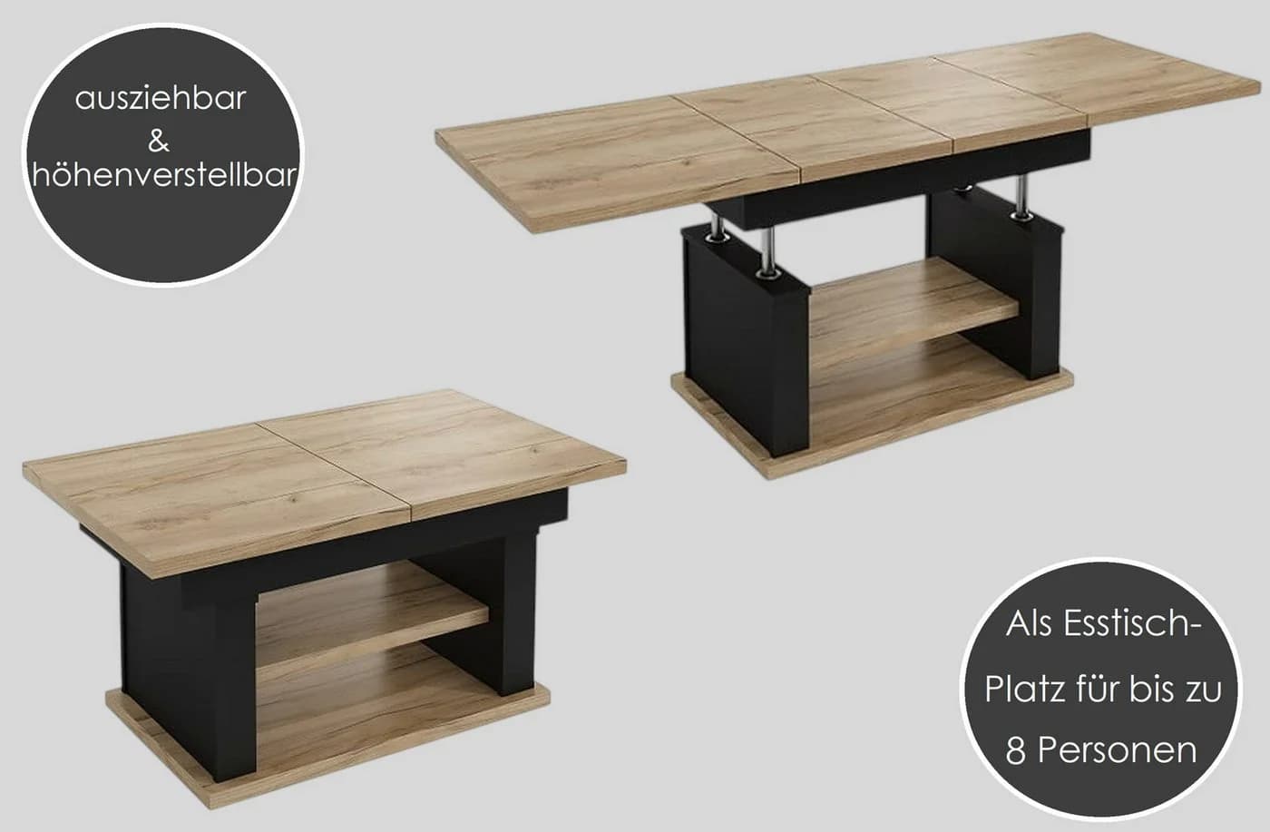 designimpex Couchtisch DA-666 höhenverstellbar ausziehbar 120/200 cm - Bild 4