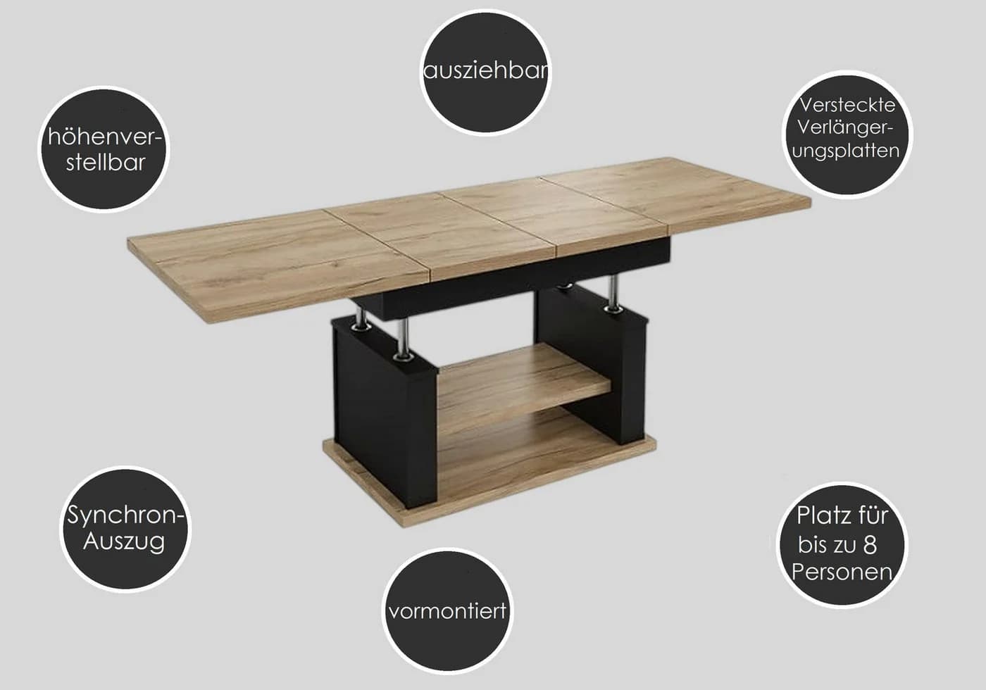 designimpex Couchtisch DA-666 höhenverstellbar ausziehbar 120/200 cm - Bild 5