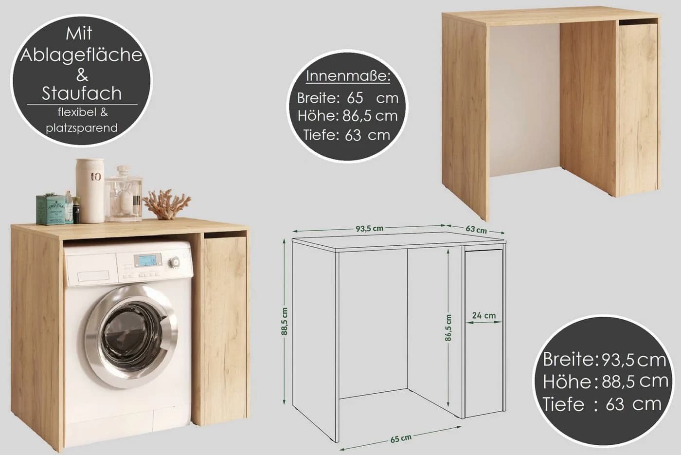 designimpex Waschmaschinenschrank Carl Svensson W-222 Beige - Bild 3
