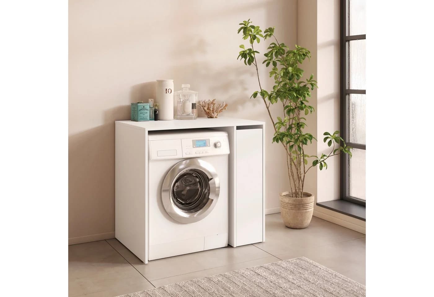 designimpex Waschmaschinenschrank Carl Svensson W-222 Weiß Matt