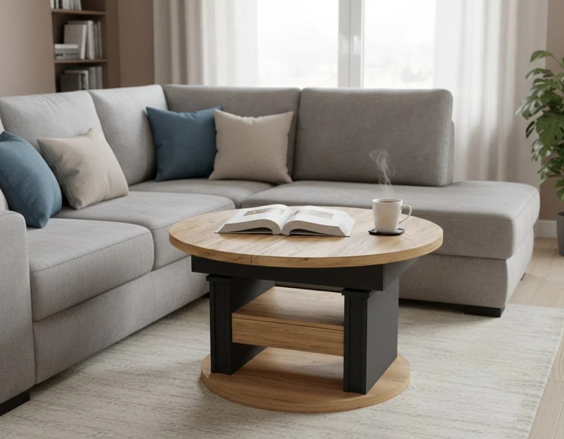 designimpex Couchtisch DA-999 rund ausziehbar höhenverstellbar mit Schublade