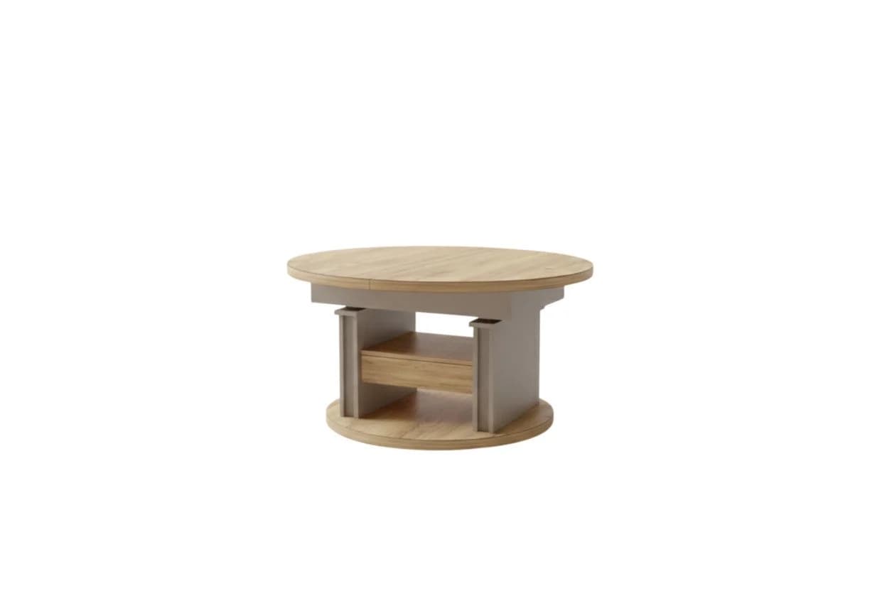 designimpex Couchtisch DA-999 rund ausziehbar höhenverstellbar beige - Bild 2