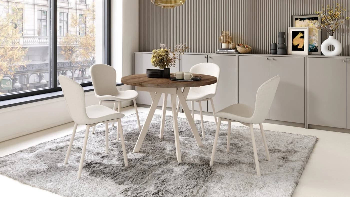designimpex Ausziehbarer Runder Esstisch Almo Beige/Braun