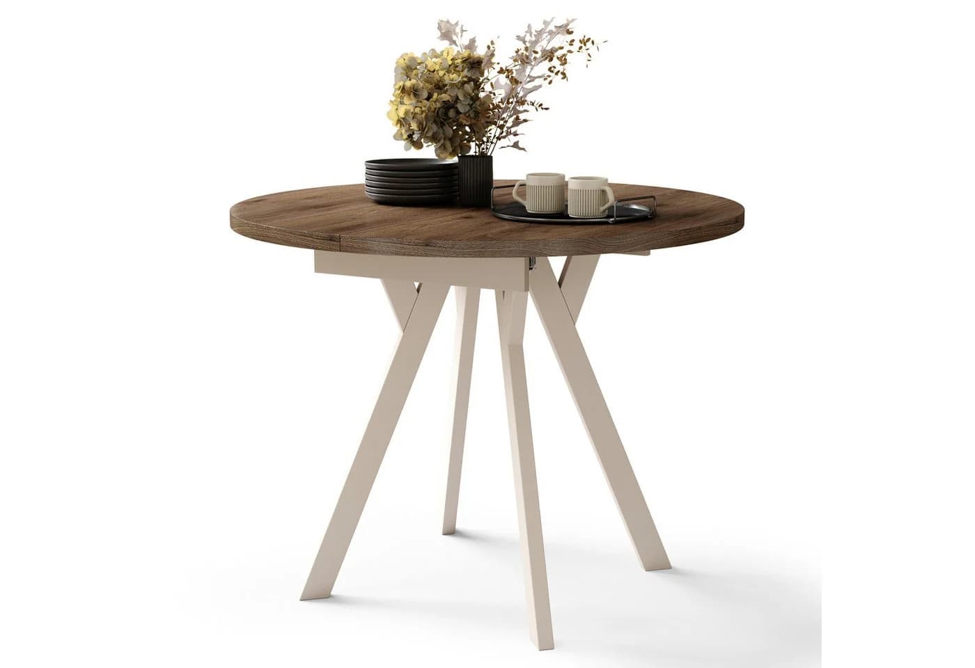 designimpex Ausziehbarer Runder Esstisch Almo Beige/Braun - Bild 2