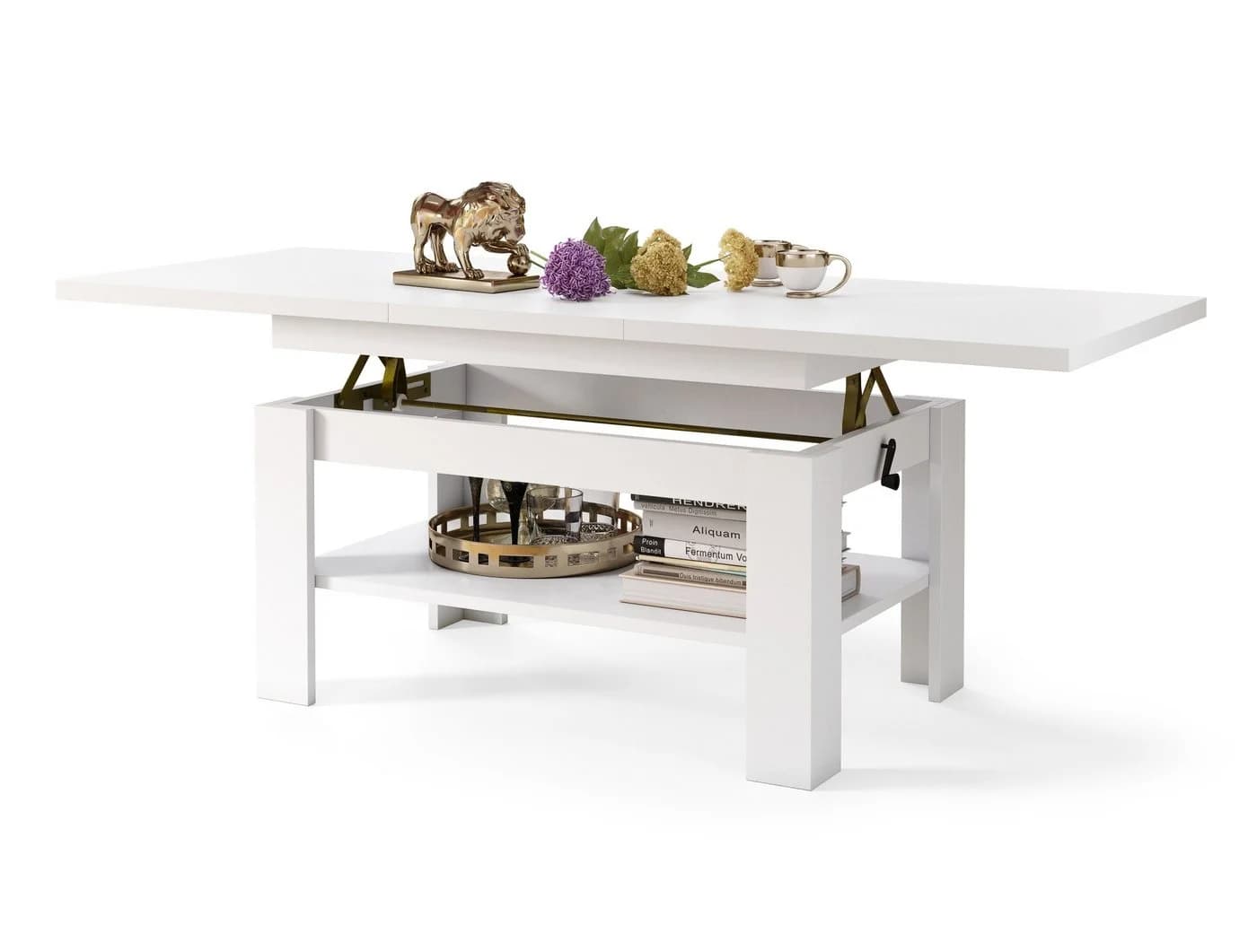 designimpex Couchtisch Design Rio weiß höhenverstellbar ausziehbar - Bild 2