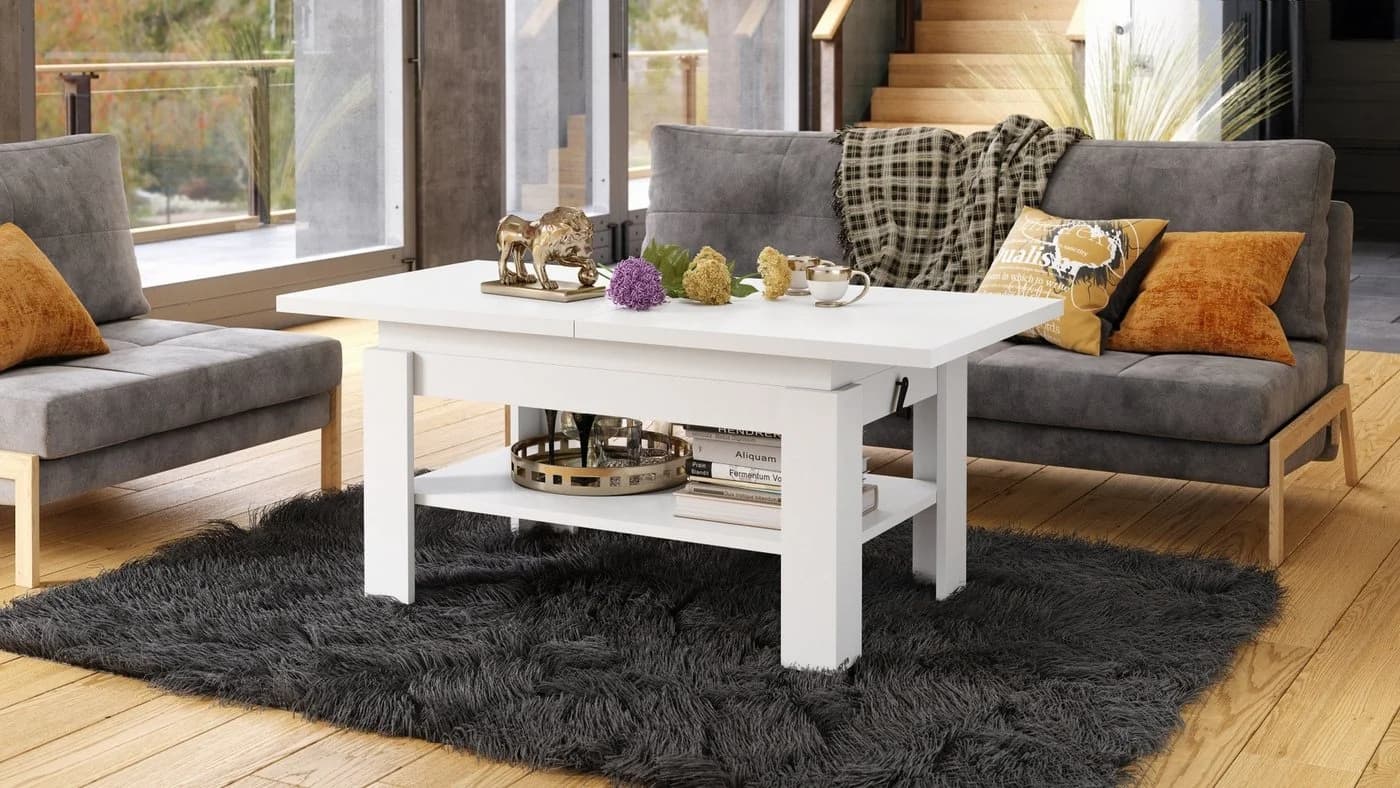 designimpex Couchtisch Design Rio weiß höhenverstellbar ausziehbar - Bild 3