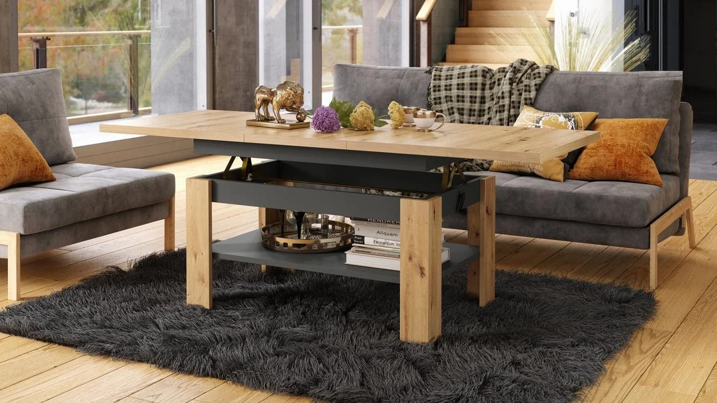 designimpex Couchtisch Design Rio beige höhenverstellbar ausziehbar