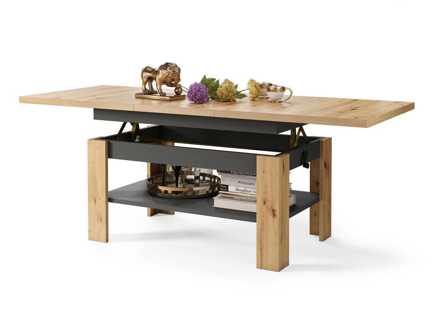 designimpex Couchtisch Design Rio beige höhenverstellbar ausziehbar - Bild 2