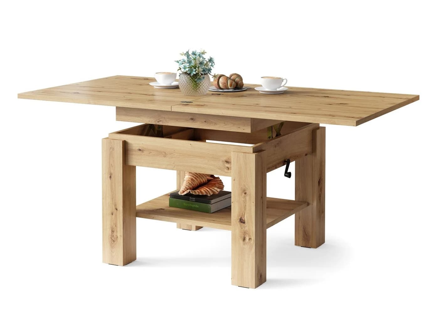 designimpex Cleo Couchtisch höhenverstellbar aufklappbar Eiche Artisan - Bild 2
