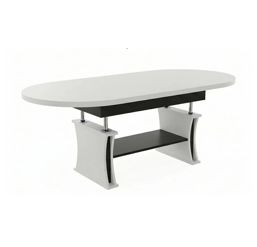 designimpex Couchtisch DA-130 oval ausziehbar höhenverstellbar Weiß/Schwarz - Bild 2
