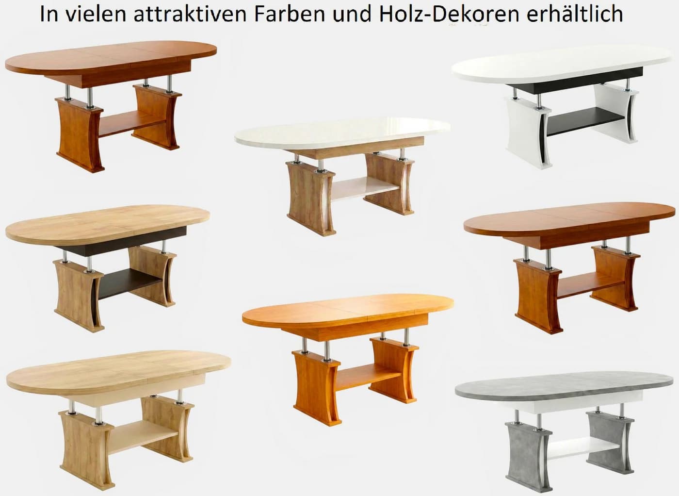designimpex Couchtisch DA-130 oval ausziehbar höhenverstellbar Weiß/Schwarz - Bild 5