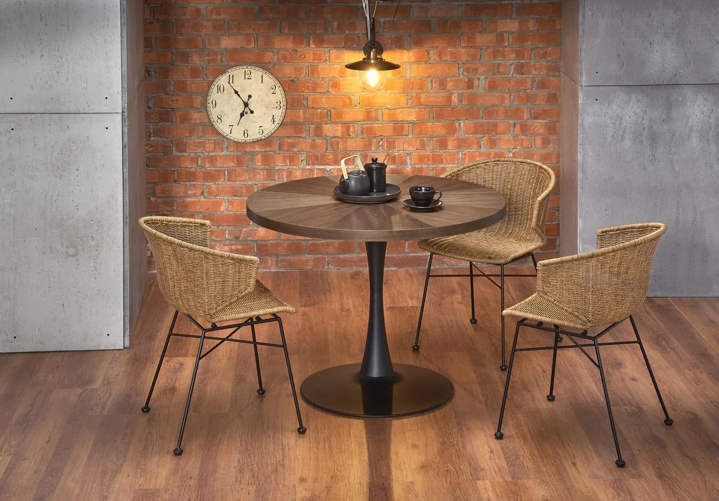 designimpex Esstisch rund Walnuss Wenge Schwarz Echtholzfurnier - Bild 3