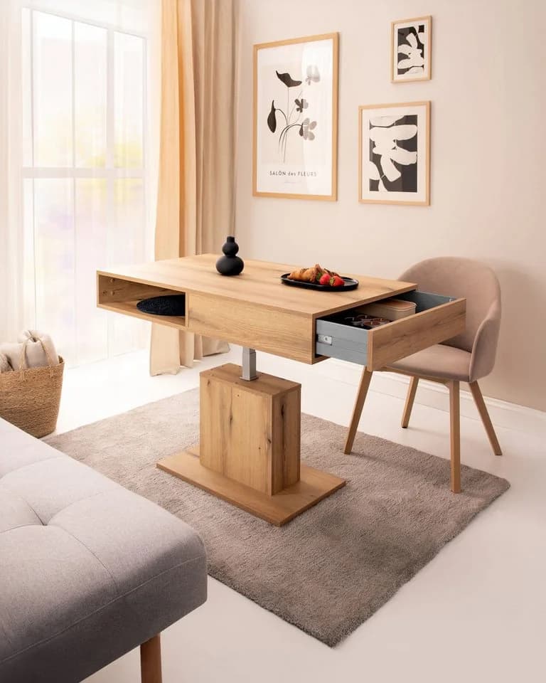 designimpex Couchtisch WM-3 höhenverstellbar mit Schublade Eiche Artisan