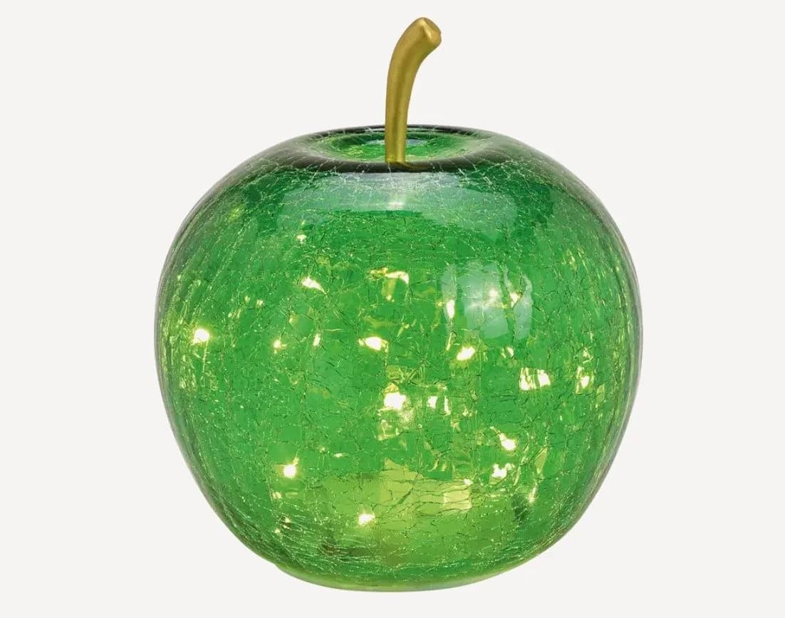 Seyila Dekofigur Glas Apfel mit LED Leuchte Crackle-Effekt Gold - Bild 2