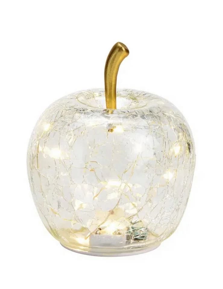 Seyila Home Dekofigur Glas Apfel Leuchte mit LED, Crackle-Effekt, Goldener Stiel - Bild 2
