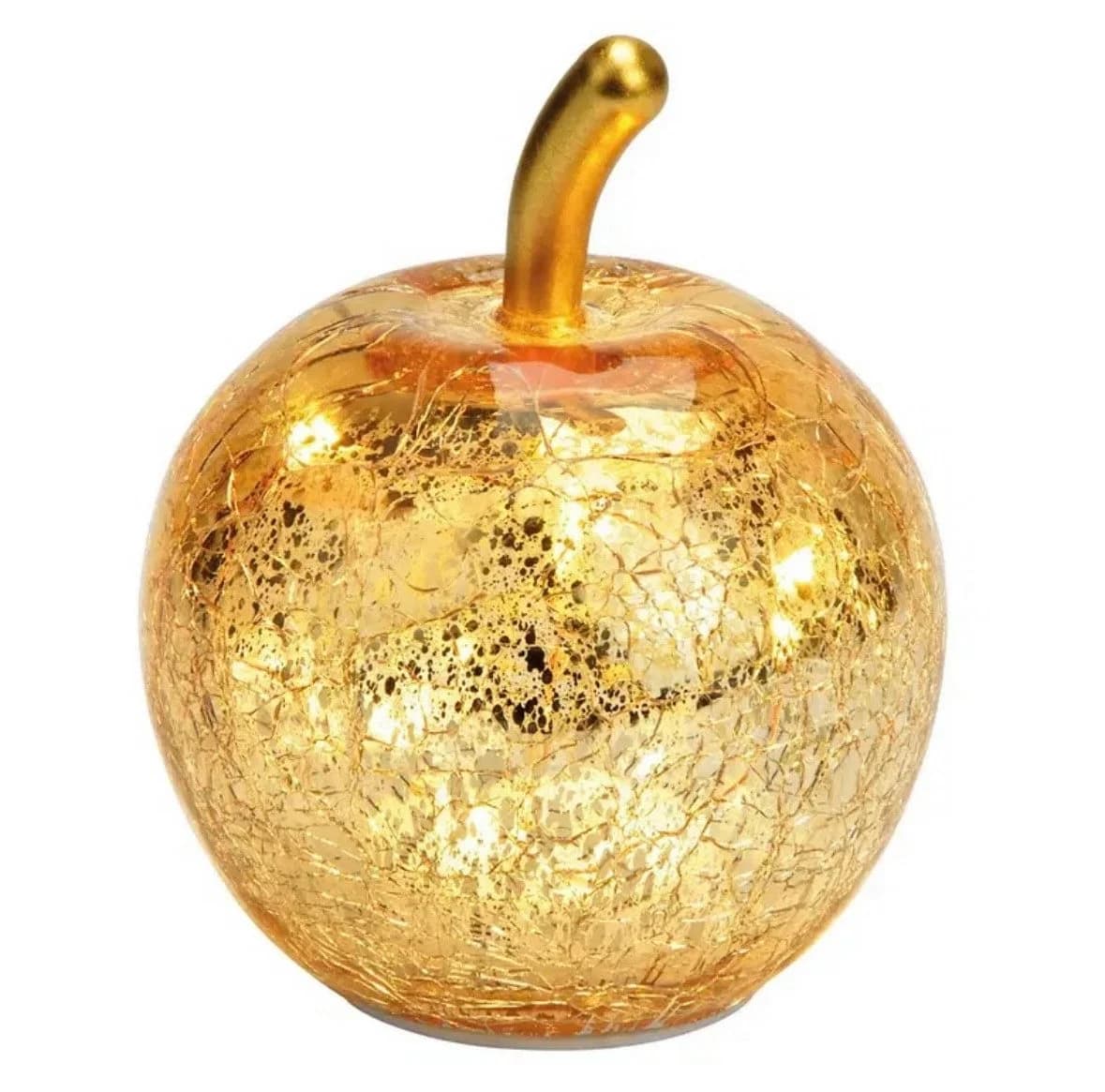 Seyila Home Dekofigur Glas Apfel Leuchte mit LED, Crackle-Effekt, Goldener Stiel - Bild 2