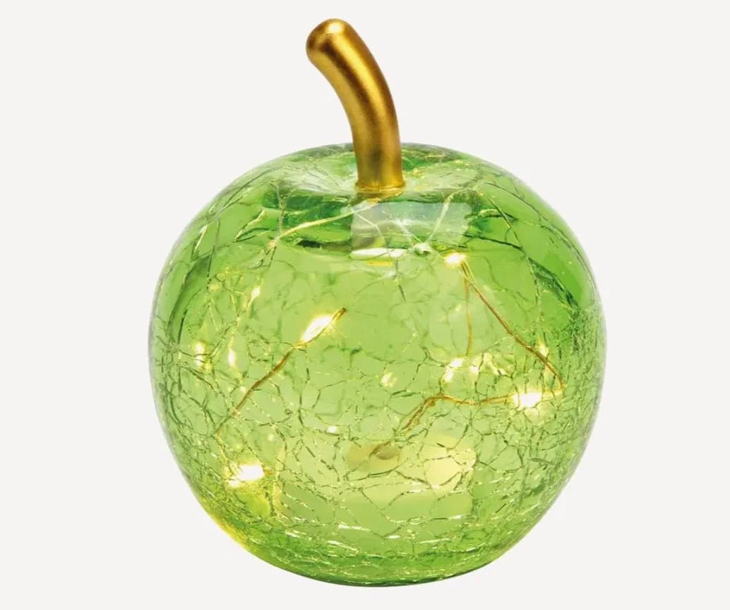 Seyila Home Dekofigur Glas Apfel LED Leuchte Crackle Grün Gold - Bild 2