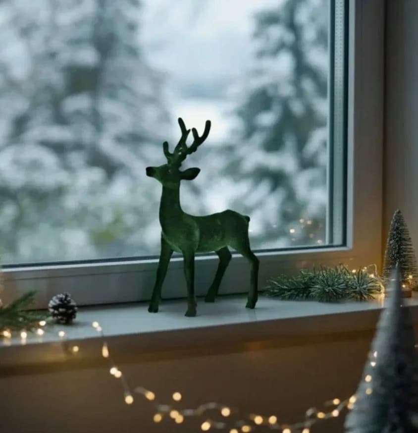 Seyila Home Dekofigur Deko-Hirsch beflockt Grün