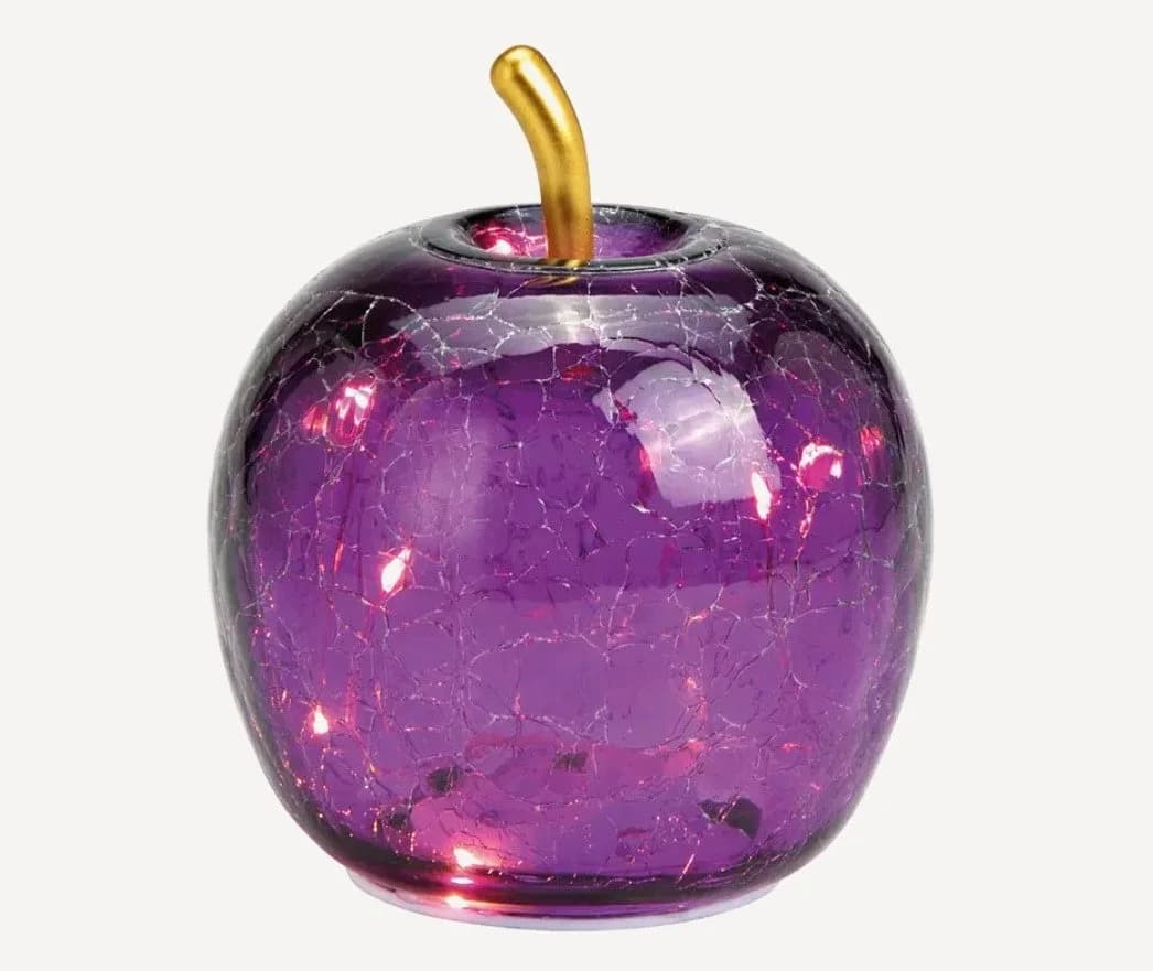 Seyila Home Dekofigur Glas Apfel Leuchte mit LED, Crackle-Effekt, Goldener Stiel - Bild 2