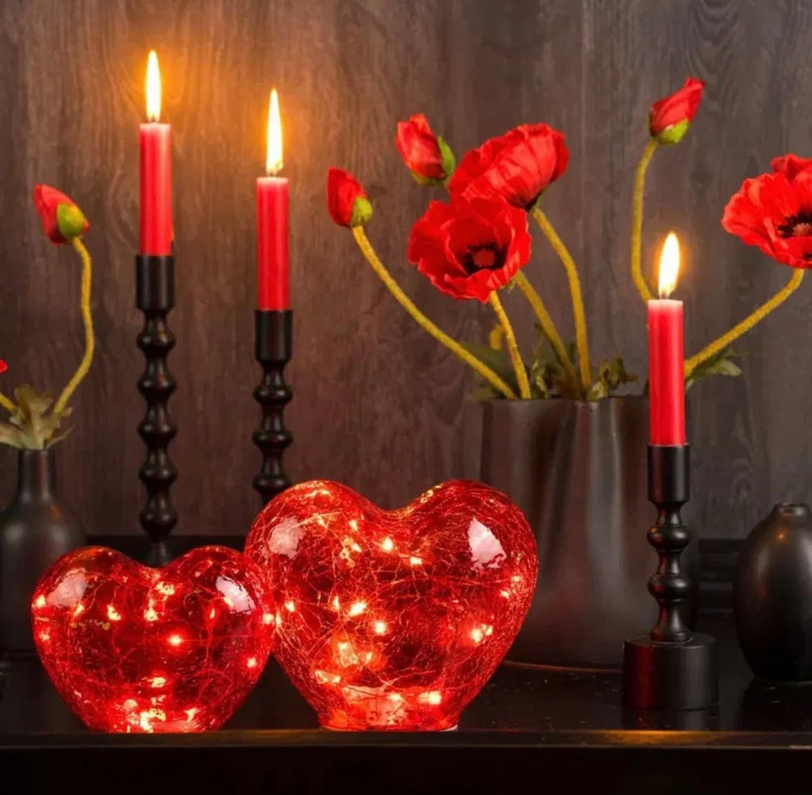 Seyila Home LED Tischlampe Herz aus Glas mit Crackle-Effekt und Timer