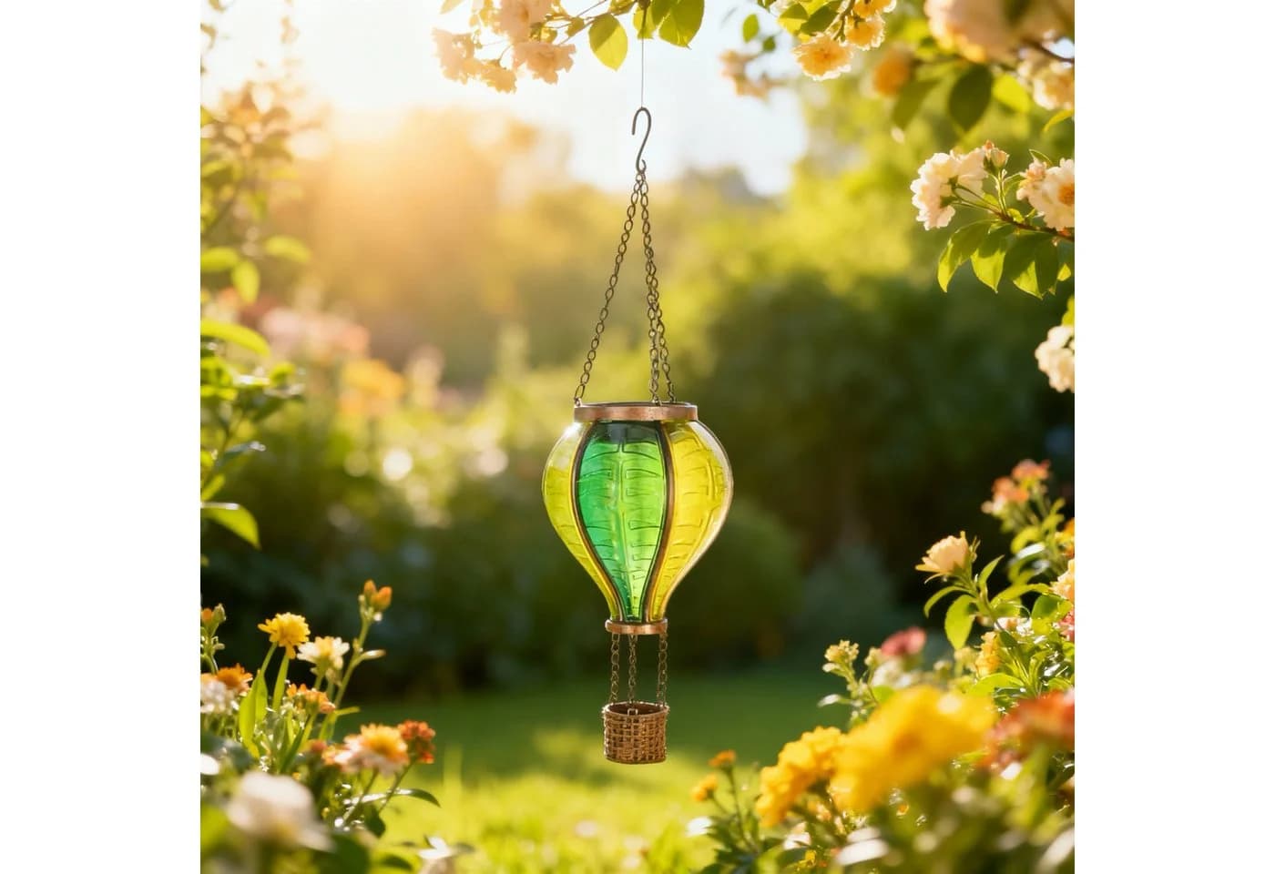 Seyila Home LED Gartenleuchte Heißluftballon Grün Solar